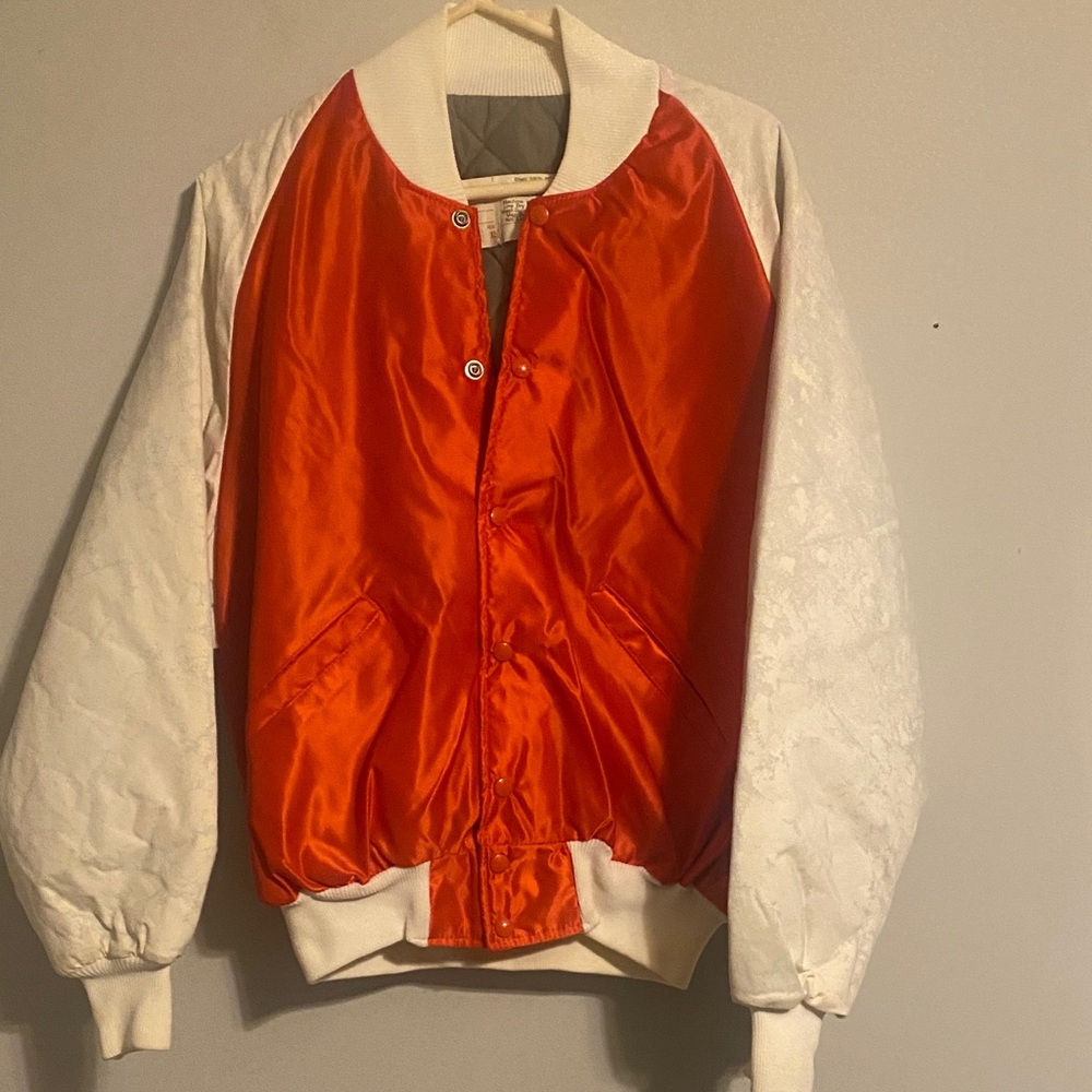 Delong Orange and White Satin Bomber Jacket